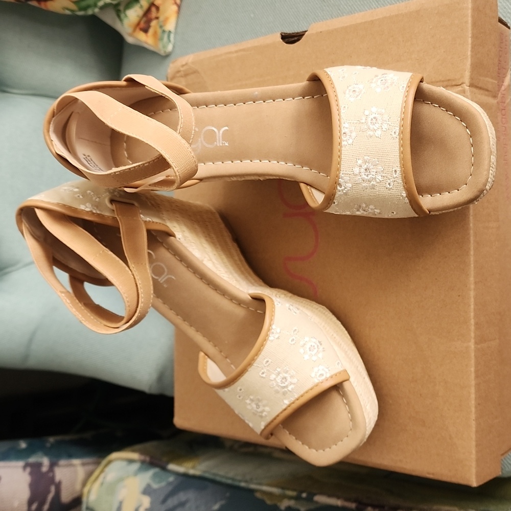 Sugar Harlow White Eyelet Wedge Sandals